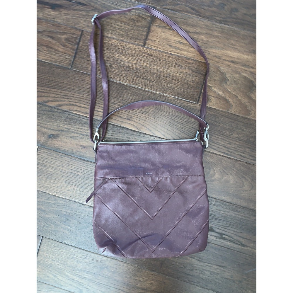 Relic "Make Today Great" crossbody bag Faux leather Purse chevron Plum